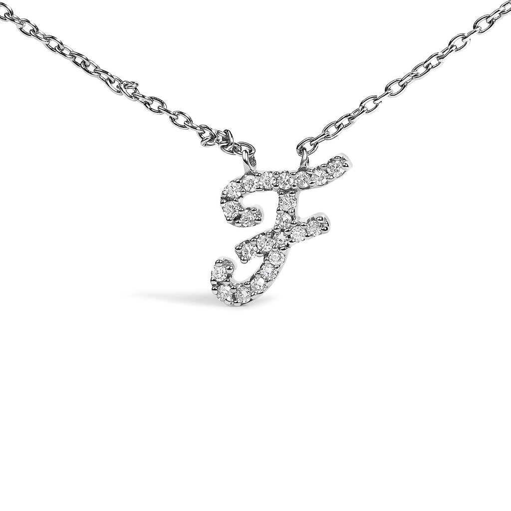 14K White Gold Diamond Accent "A-Z" Initial Script Style Pendant Necklace