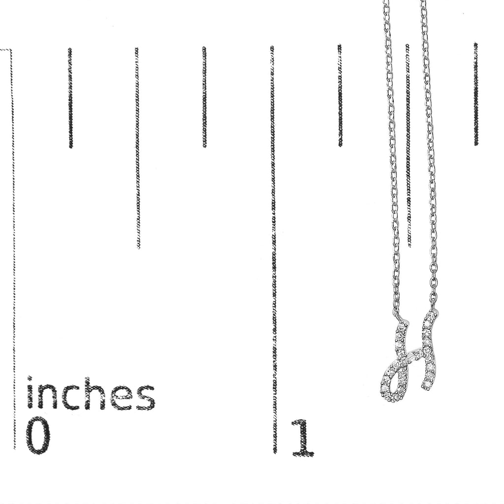 14K White Gold Diamond Accent "A-Z" Initial Script Style Pendant Necklace