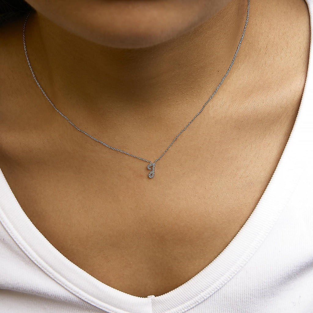 14K White Gold Diamond Accent "A-Z" Initial Script Style Pendant Necklace