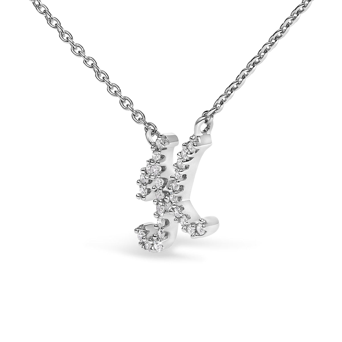 14K White Gold Diamond Accent "A-Z" Initial Script Style Pendant Necklace
