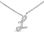 14K White Gold Diamond Accent "A-Z" Initial Script Style Pendant Necklace