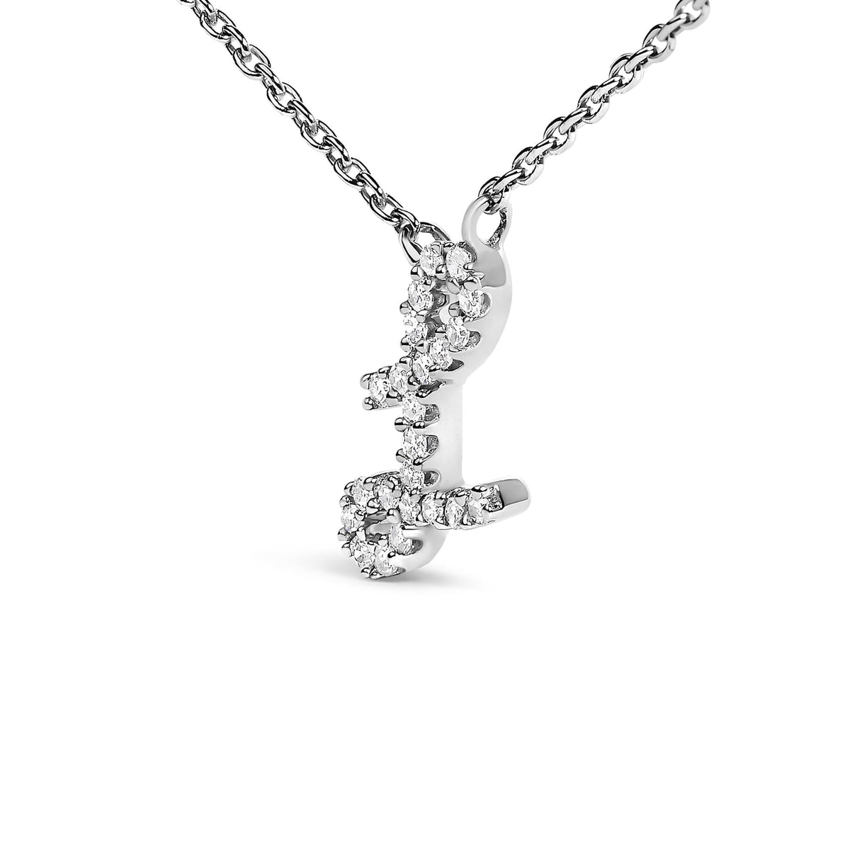 14K White Gold Diamond Accent "A-Z" Initial Script Style Pendant Necklace