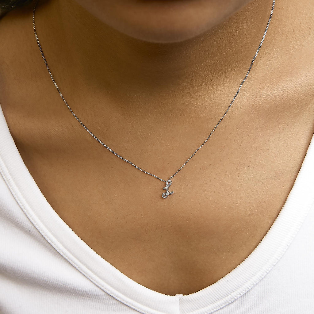 14K White Gold Diamond Accent "A-Z" Initial Script Style Pendant Necklace