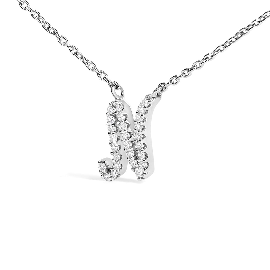 14K White Gold Diamond Accent "A-Z" Initial Script Style Pendant Necklace