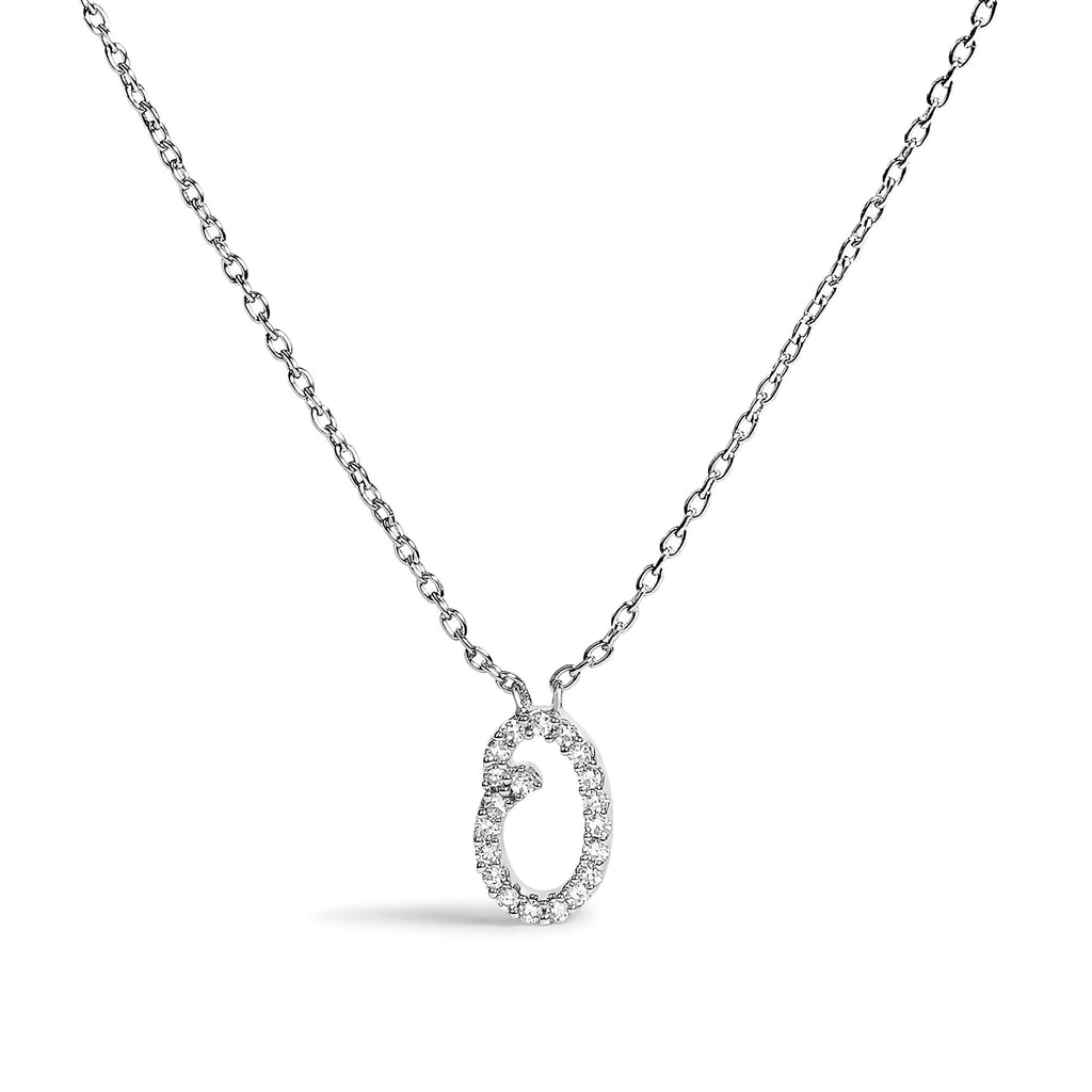 14K White Gold Diamond Accent "A-Z" Initial Script Style Pendant Necklace