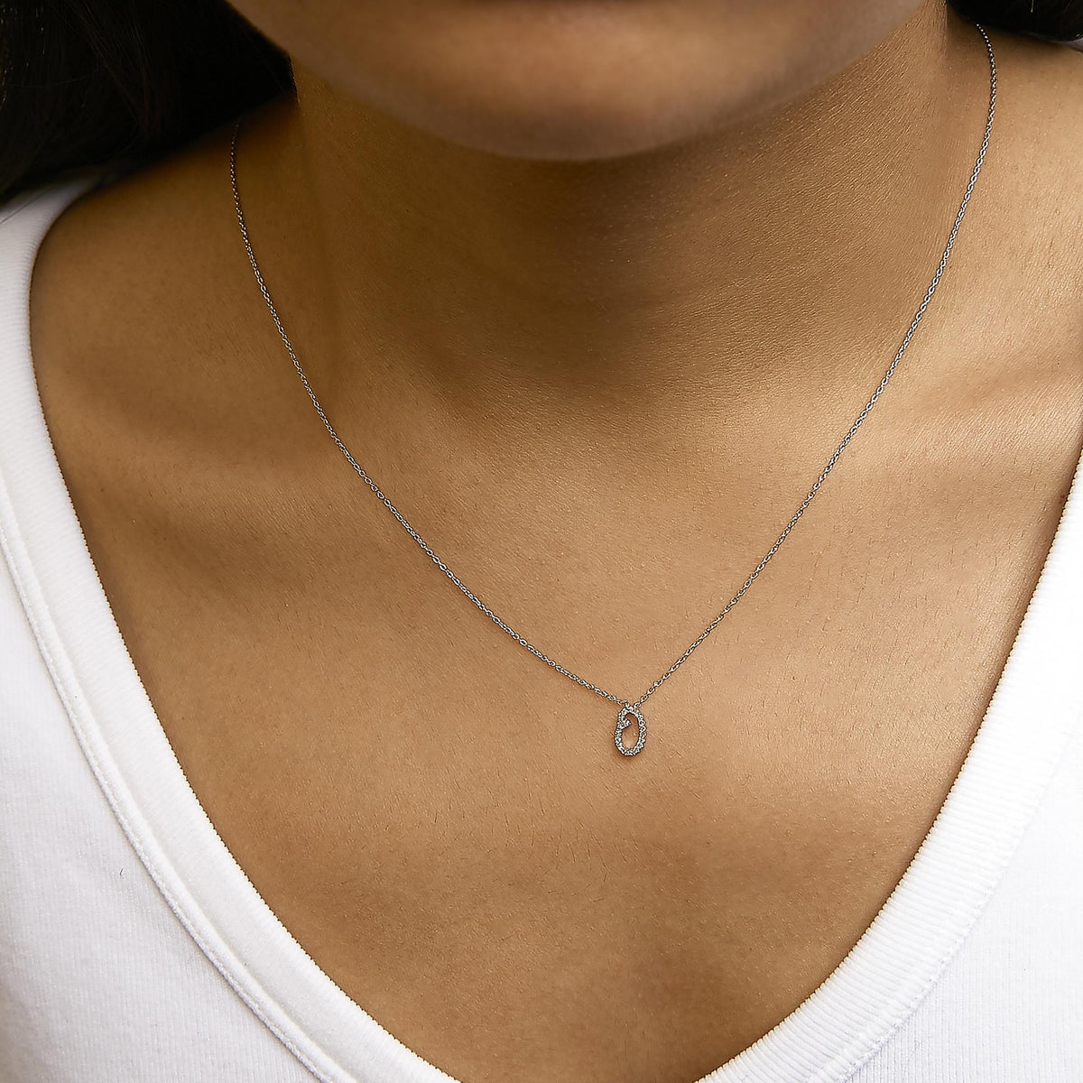 14K White Gold Diamond Accent "A-Z" Initial Script Style Pendant Necklace