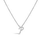 14K White Gold Diamond Accent "A-Z" Initial Script Style Pendant Necklace