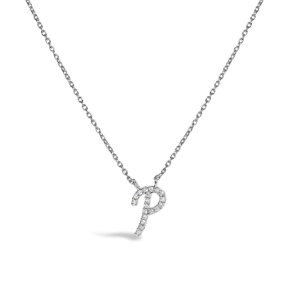 14K White Gold Diamond Accent "A-Z" Initial Script Style Pendant Necklace