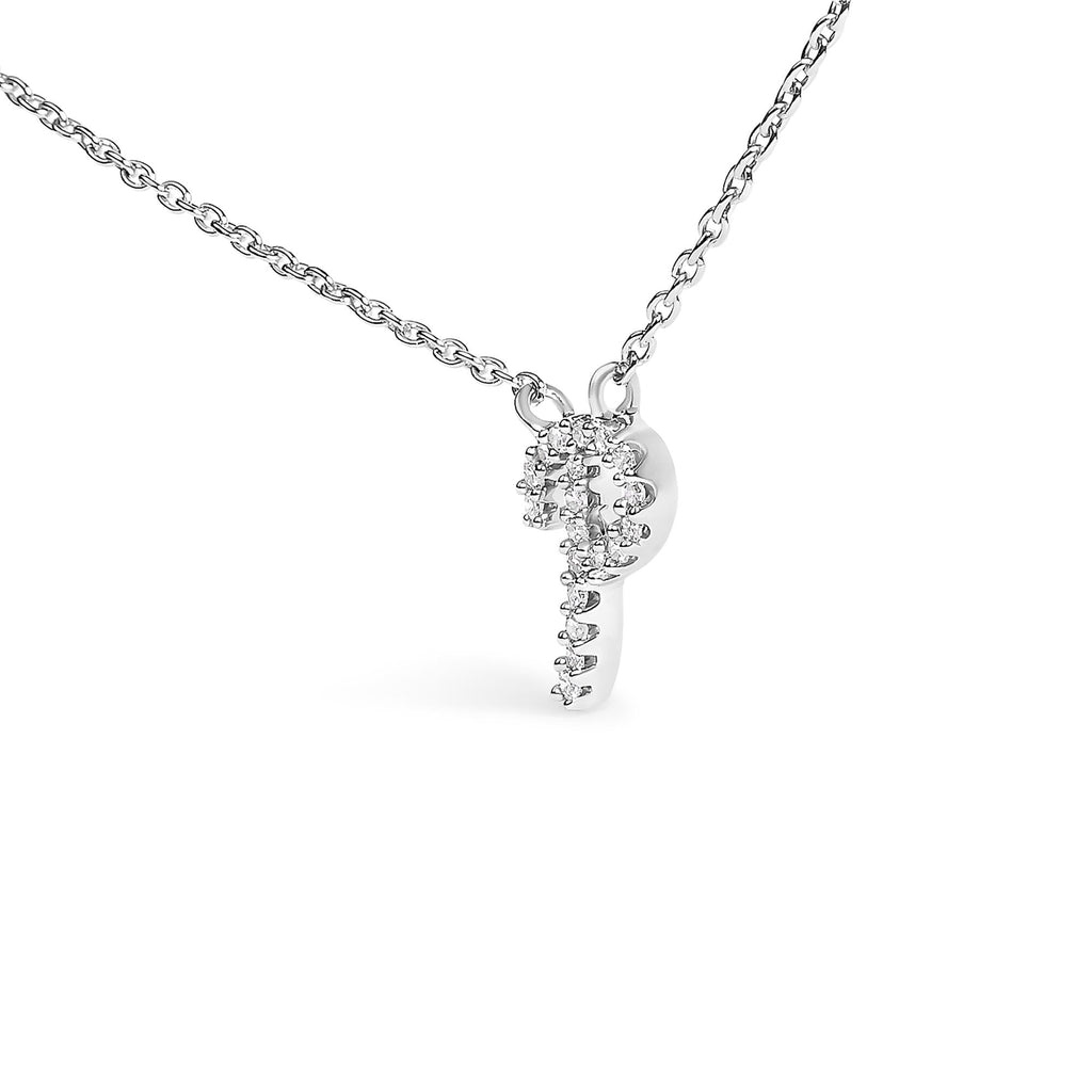 14K White Gold Diamond Accent "A-Z" Initial Script Style Pendant Necklace