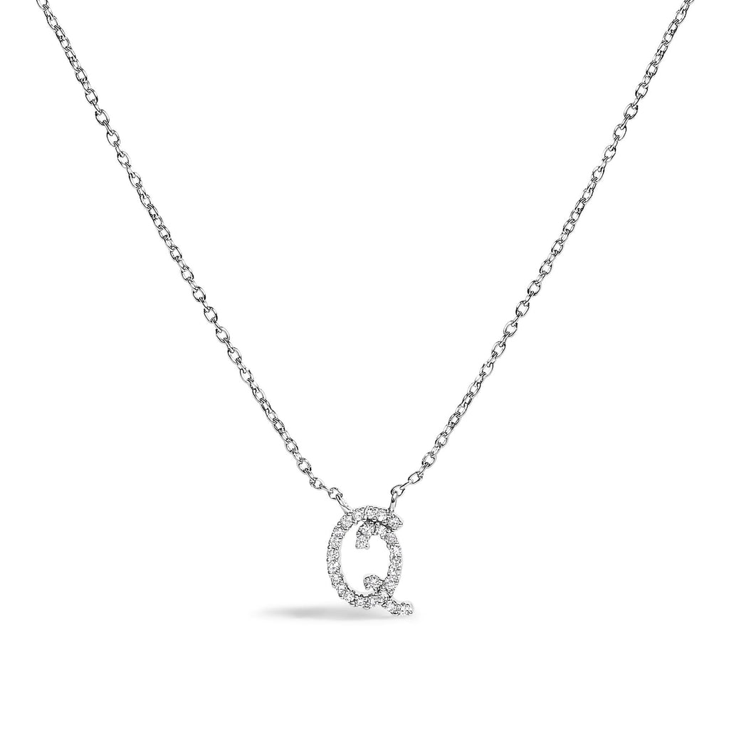 14K White Gold Diamond Accent "A-Z" Initial Script Style Pendant Necklace