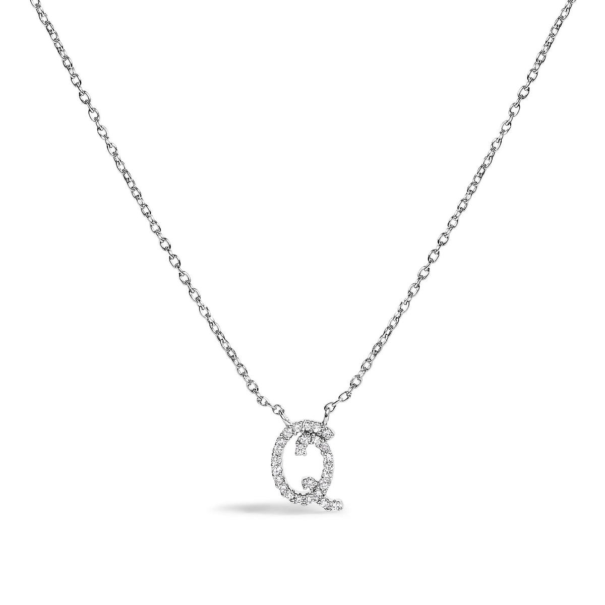 14K White Gold Diamond Accent "A-Z" Initial Script Style Pendant Necklace