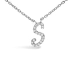 14K White Gold Diamond Accent "A-Z" Initial Script Style Pendant Necklace