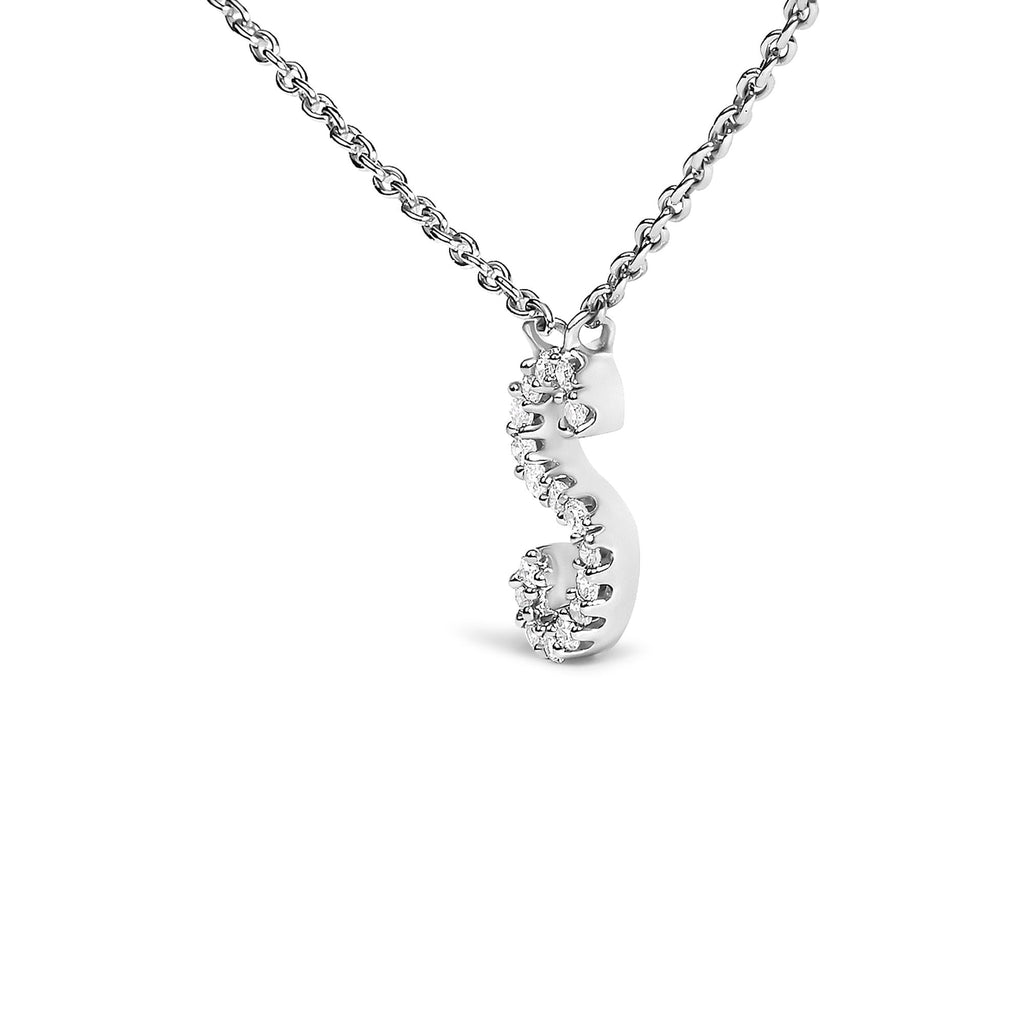14K White Gold Diamond Accent "A-Z" Initial Script Style Pendant Necklace