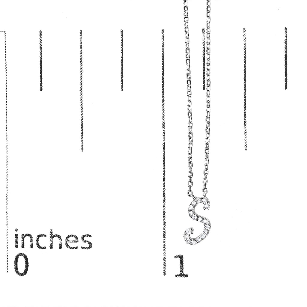 14K White Gold Diamond Accent "A-Z" Initial Script Style Pendant Necklace