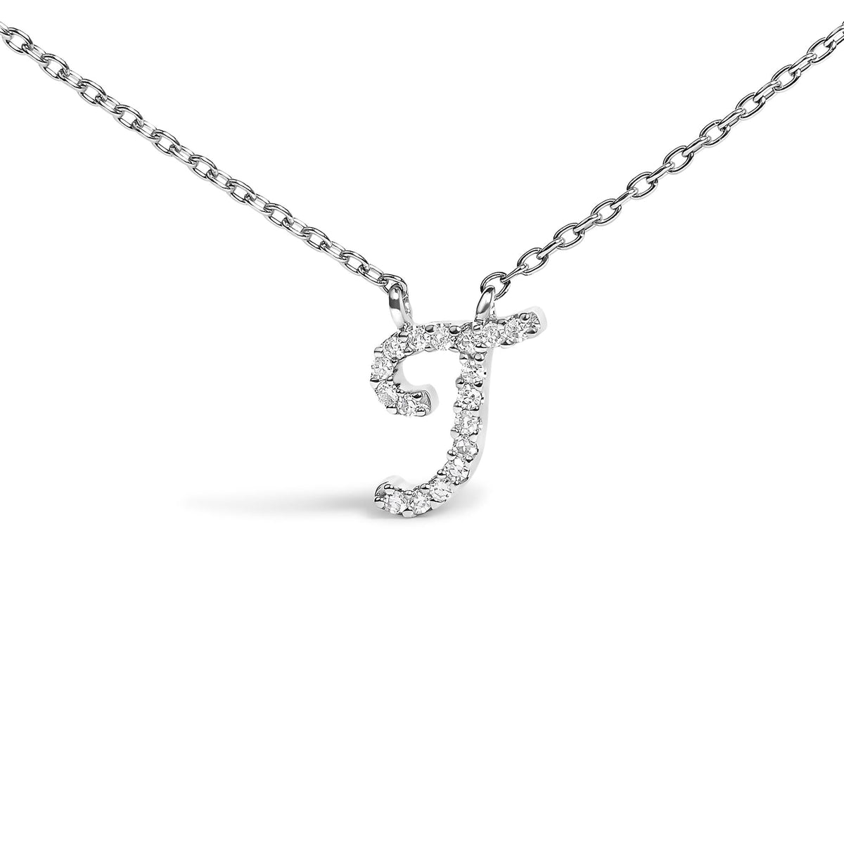 14K White Gold Diamond Accent "A-Z" Initial Script Style Pendant Necklace
