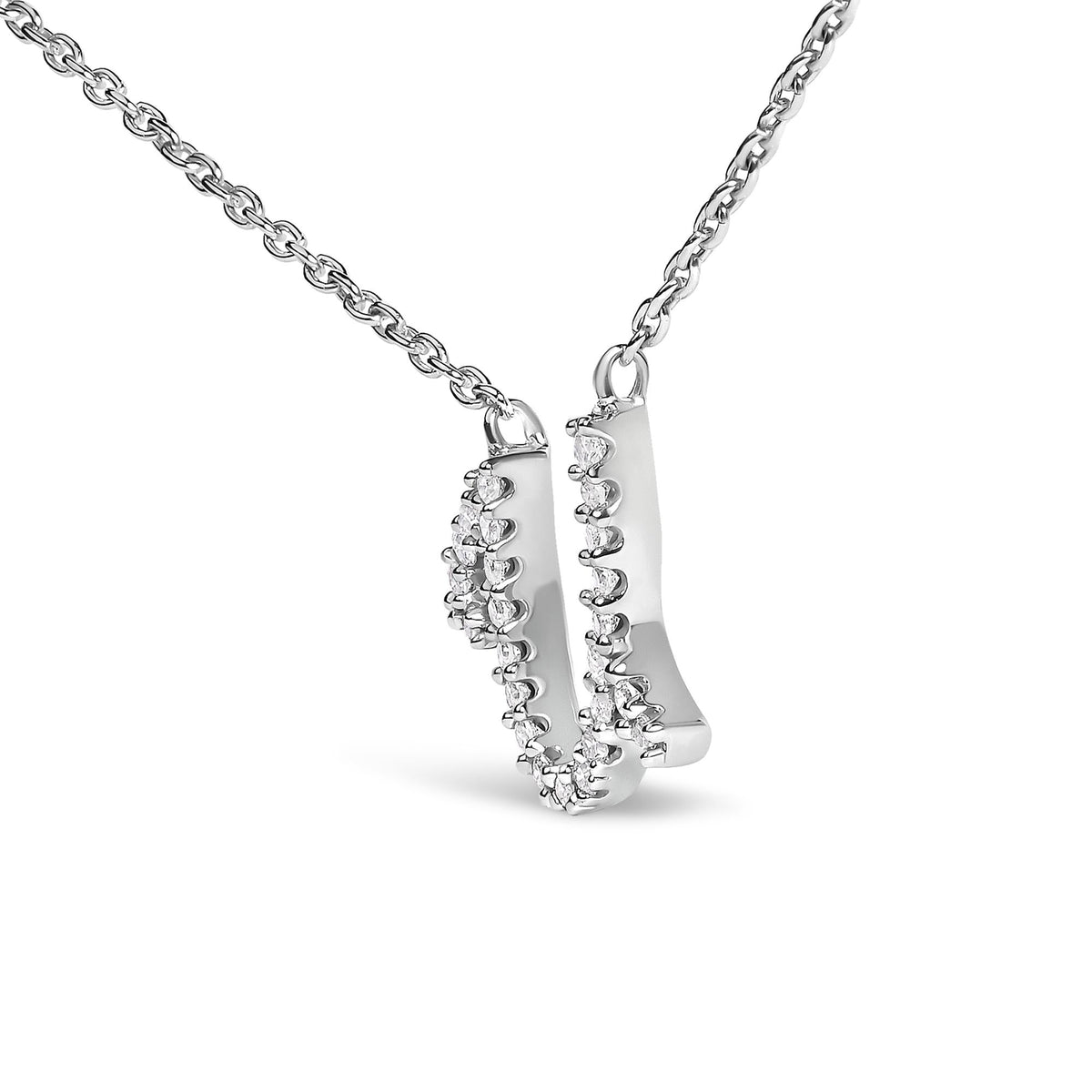 14K White Gold Diamond Accent "A-Z" Initial Script Style Pendant Necklace