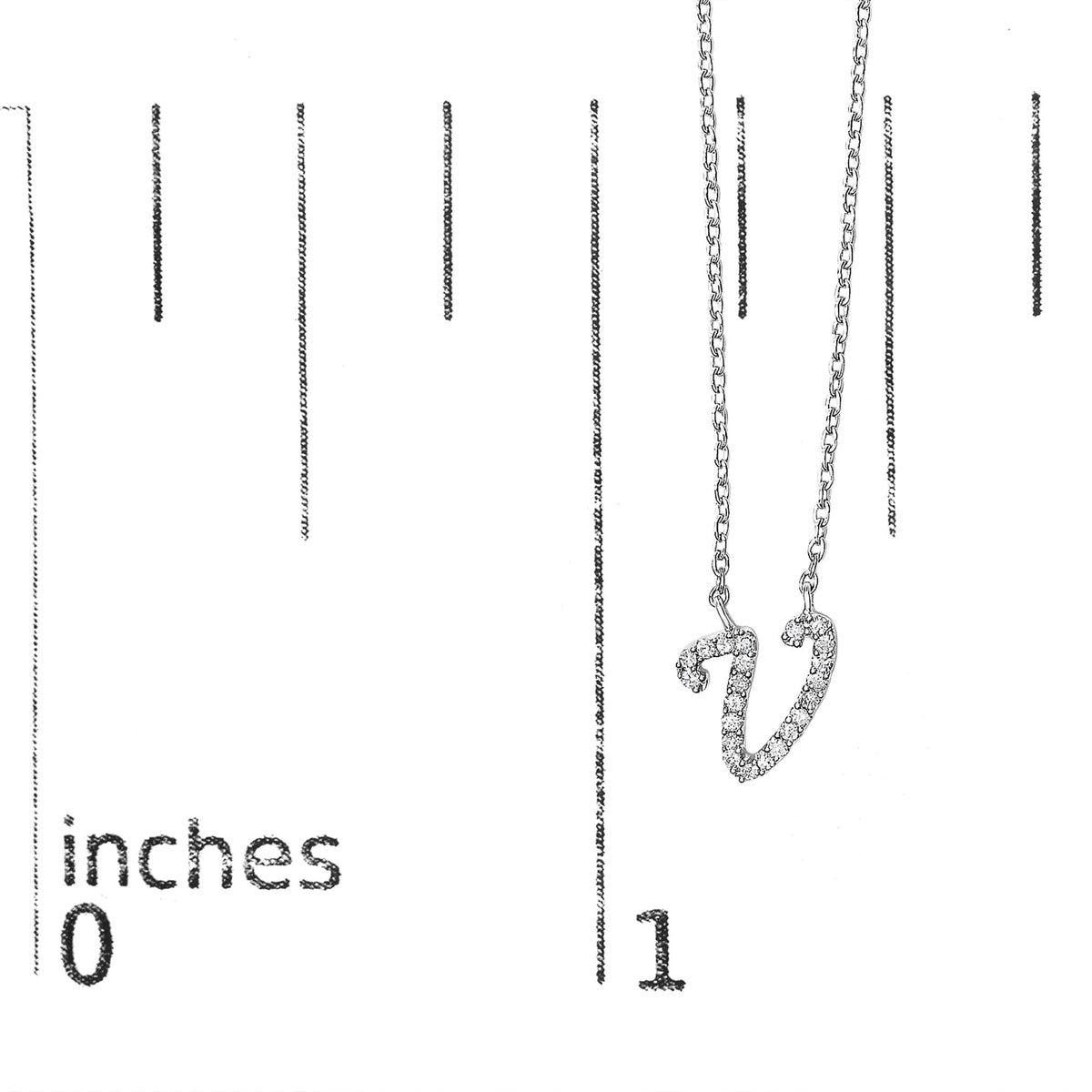14K White Gold Diamond Accent "A-Z" Initial Script Style Pendant Necklace