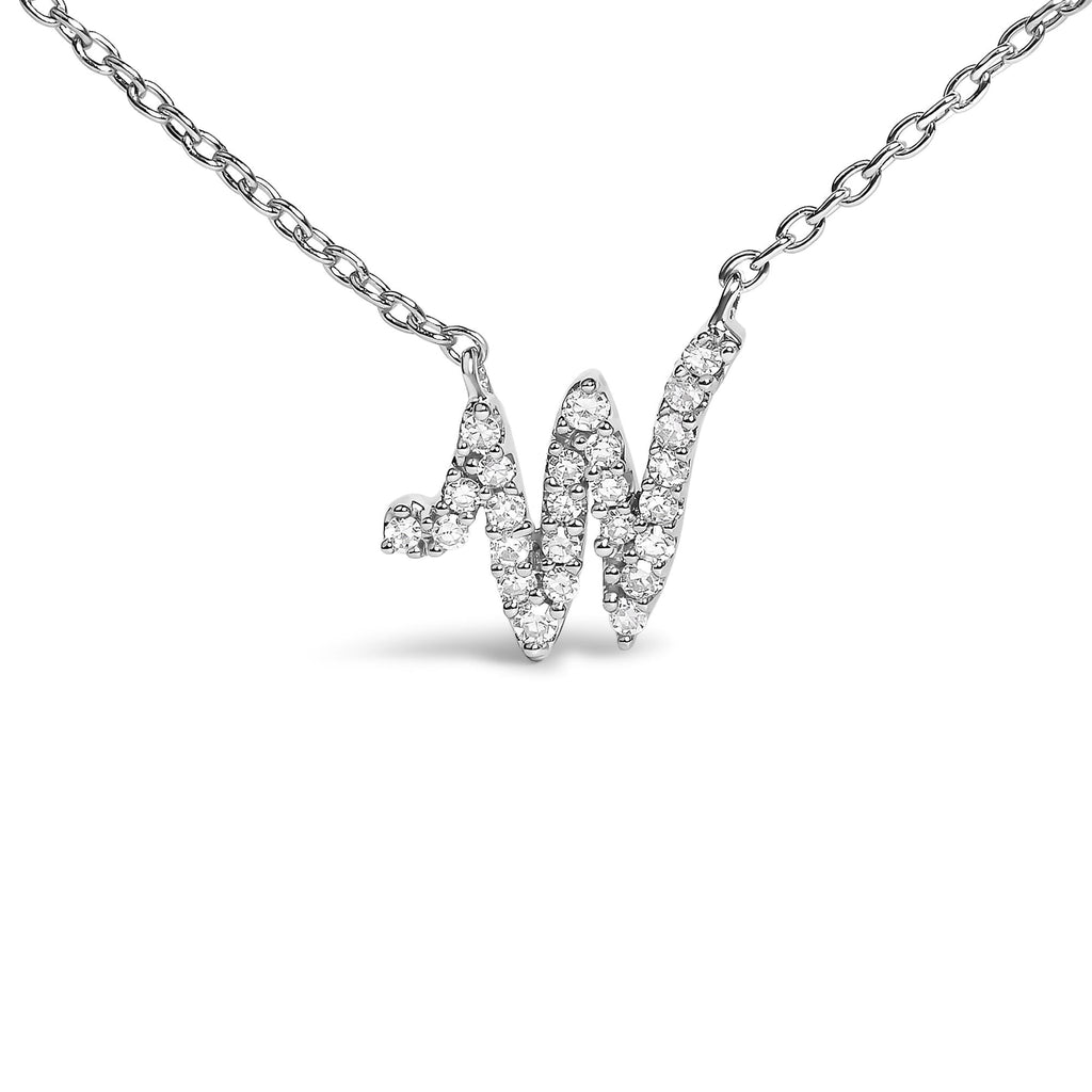 14K White Gold Diamond Accent "A-Z" Initial Script Style Pendant Necklace