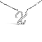 14K White Gold Diamond Accent "A-Z" Initial Script Style Pendant Necklace