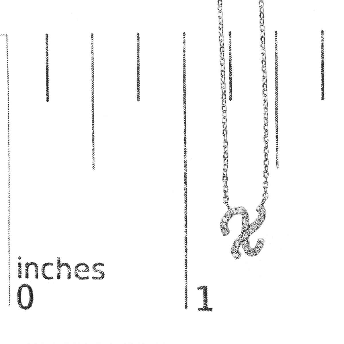 14K White Gold Diamond Accent "A-Z" Initial Script Style Pendant Necklace