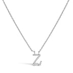 14K White Gold Diamond Accent "A-Z" Initial Script Style Pendant Necklace