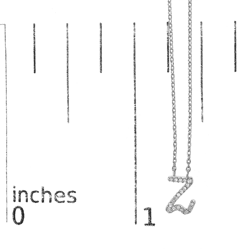 14K White Gold Diamond Accent "A-Z" Initial Script Style Pendant Necklace