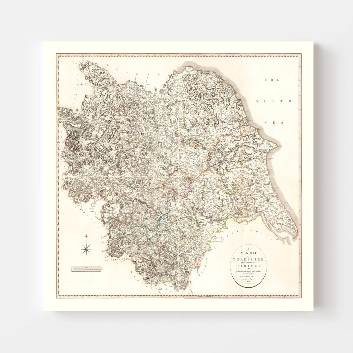 Vintage Map of Yorkshire County England, 1808