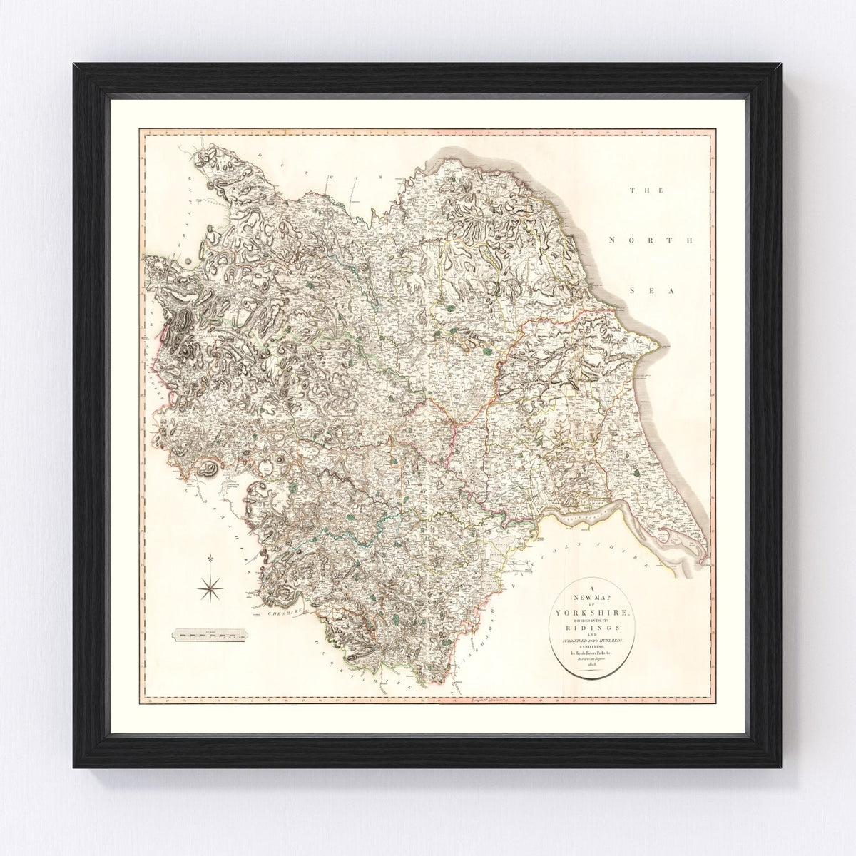 Vintage Map of Yorkshire County England, 1808