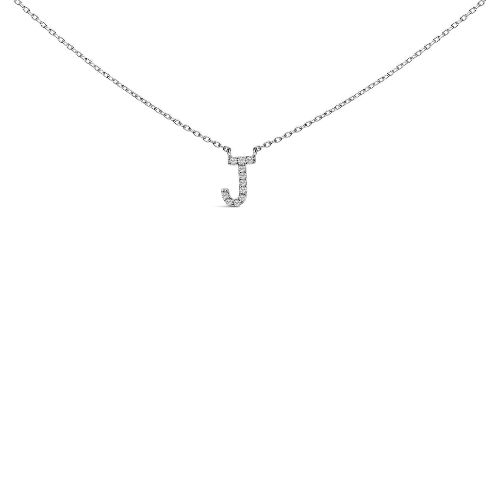 10K White Gold Diamond Accent "A-Z" Block Initial Pendant Necklace