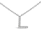 10K White Gold Diamond Accent "A-Z" Block Initial Pendant Necklace