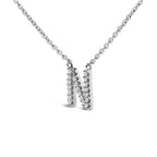 10K White Gold Diamond Accent "A-Z" Block Initial Pendant Necklace