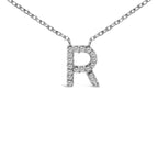 10K White Gold Diamond Accent "A-Z" Block Initial Pendant Necklace