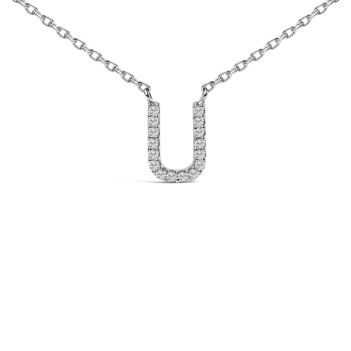 10K White Gold Diamond Accent "A-Z" Block Initial Pendant Necklace