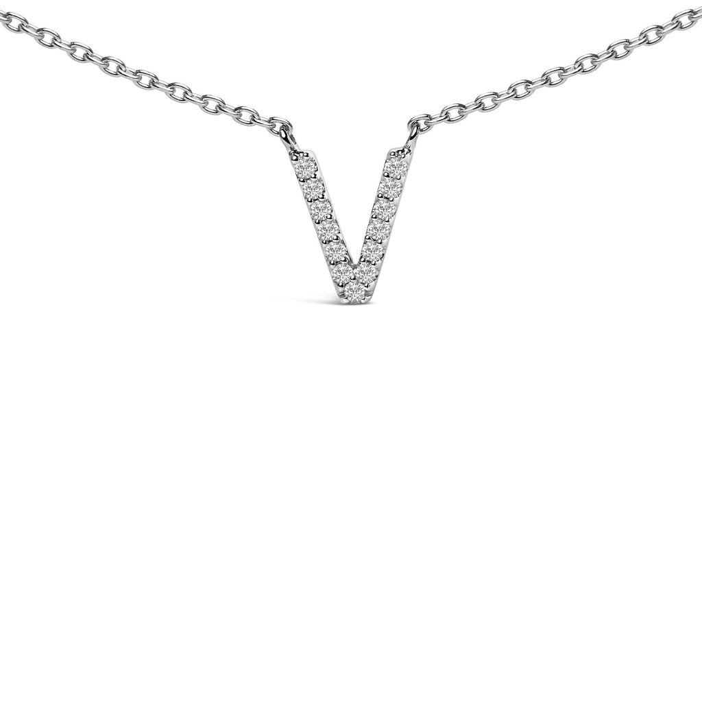 10K White Gold Diamond Accent "A-Z" Block Initial Pendant Necklace