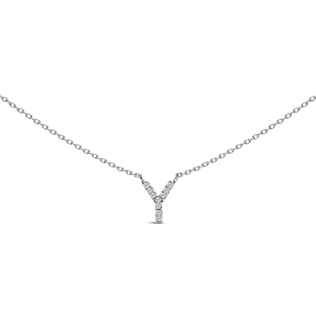 10K White Gold Diamond Accent "A-Z" Block Initial Pendant Necklace