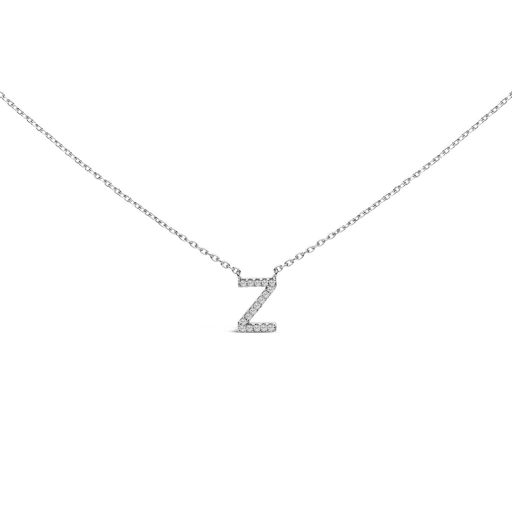 10K White Gold Diamond Accent "A-Z" Block Initial Pendant Necklace