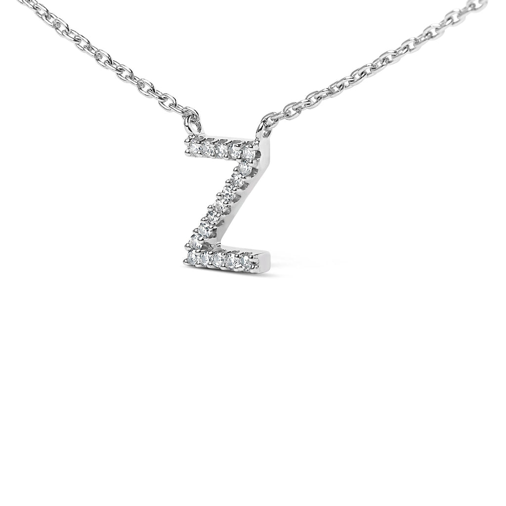 10K White Gold Diamond Accent "A-Z" Block Initial Pendant Necklace