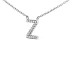 10K White Gold Diamond Accent "A-Z" Block Initial Pendant Necklace