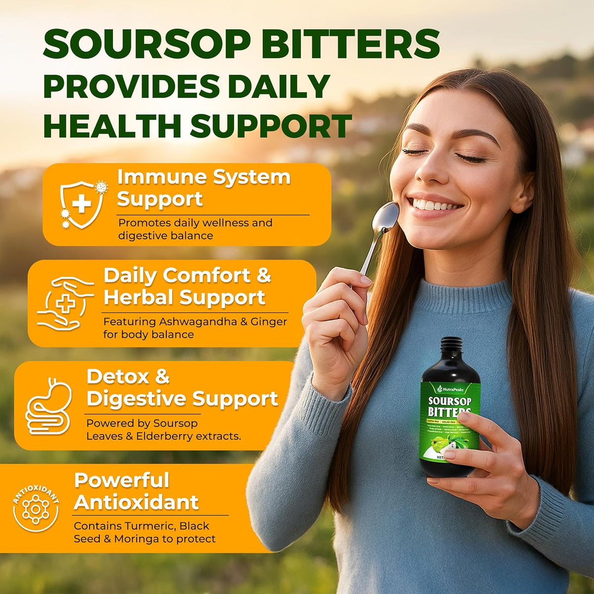 Soursop Bitters Liquid – Herbal Detox Formula with Soursop, Turmeric, Moringa & Black Seed