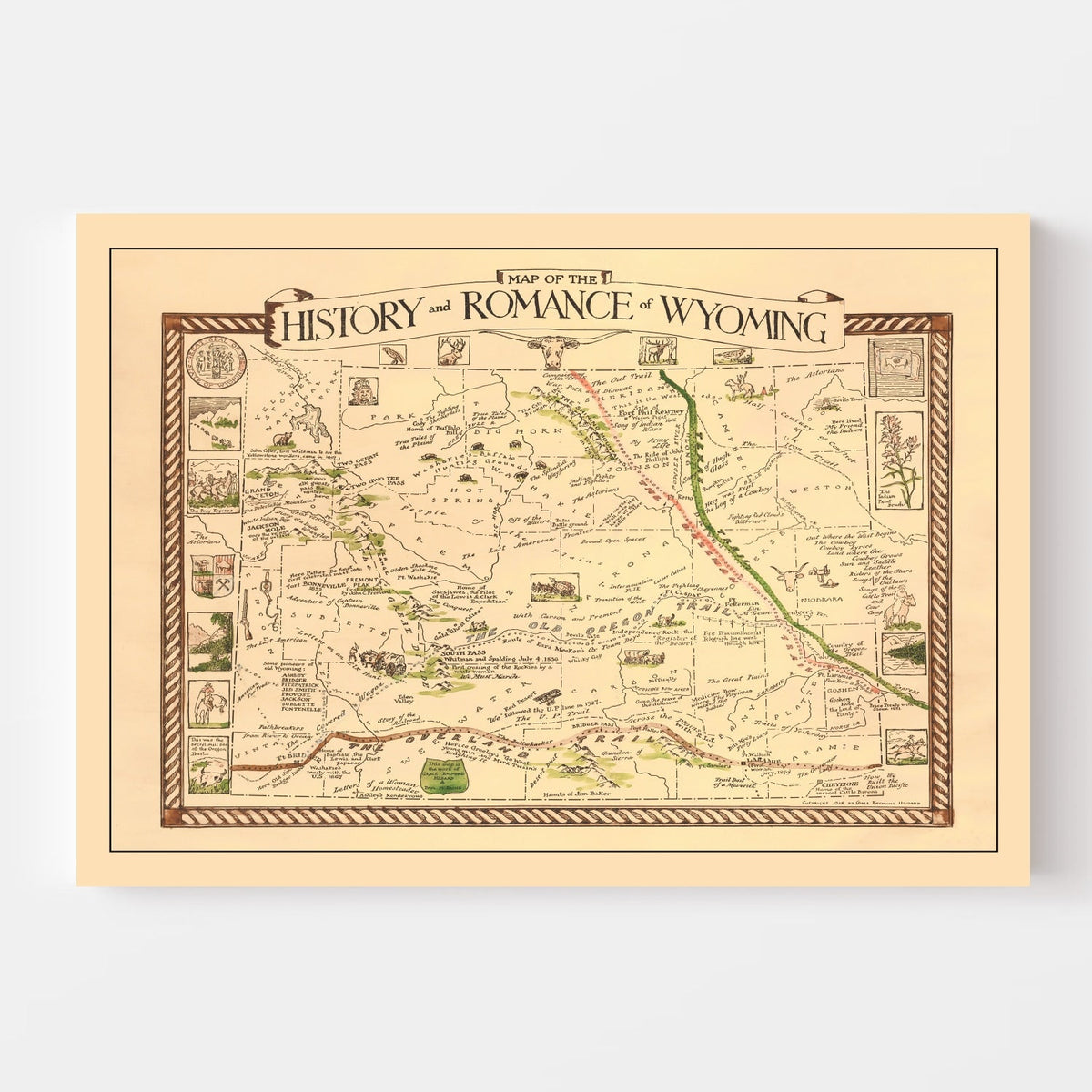Vintage Map of Wyoming 1928