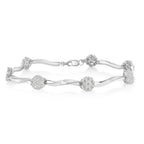 Sterling silver 1.0 cttw diamond floral cluster link bracelet 7 inch bijoux-nyc direct