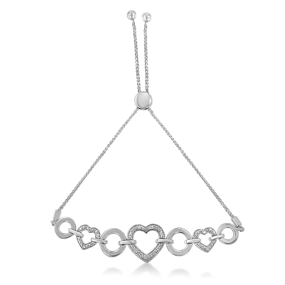 Diamond heart infinity bolo bracelet in sterling silver 1/10 cttw bijoux-nyc direct