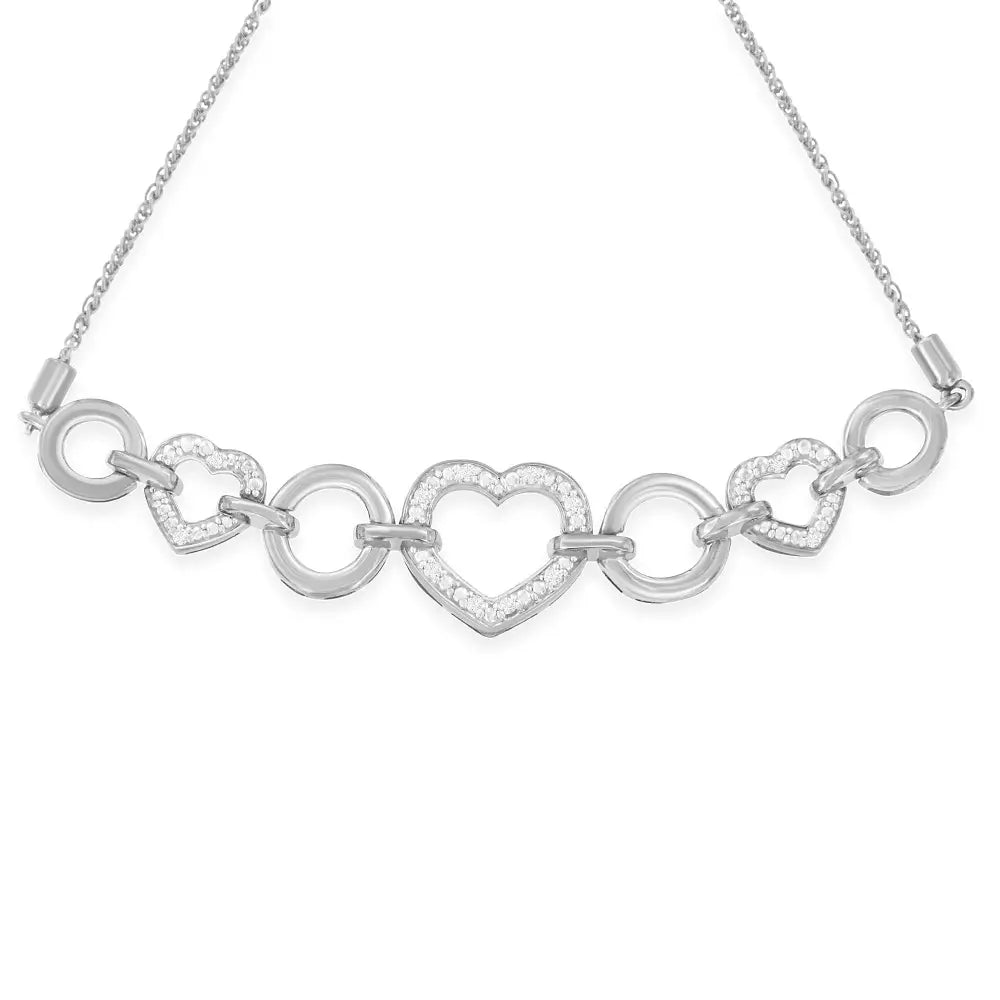 Diamond heart infinity bolo bracelet in sterling silver 1/10 cttw bijoux-nyc direct
