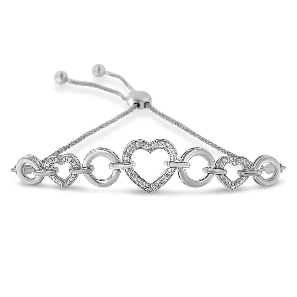 Diamond heart infinity bolo bracelet in sterling silver 1/10 cttw bijoux-nyc direct