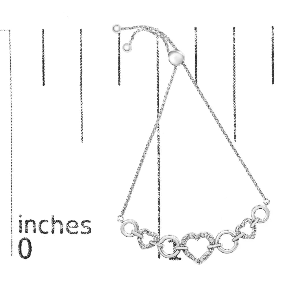 Diamond heart infinity bolo bracelet in sterling silver 1/10 cttw bijoux-nyc direct