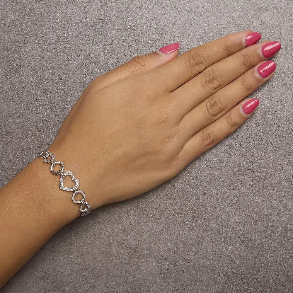 Diamond heart infinity bolo bracelet in sterling silver 1/10 cttw bijoux-nyc direct