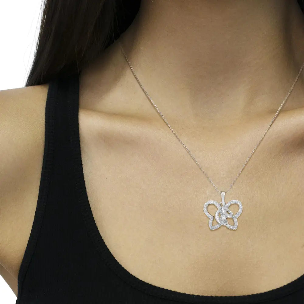1/4 cttw diamond butterfly spiral pendant necklace in sterling silver 18 bijoux-nyc direct