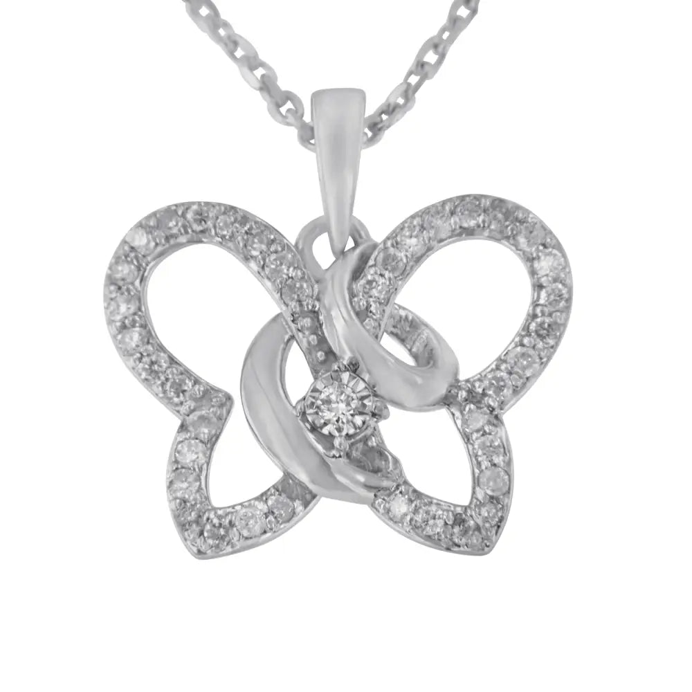1/4 cttw diamond butterfly spiral pendant necklace in sterling silver 18 bijoux-nyc direct