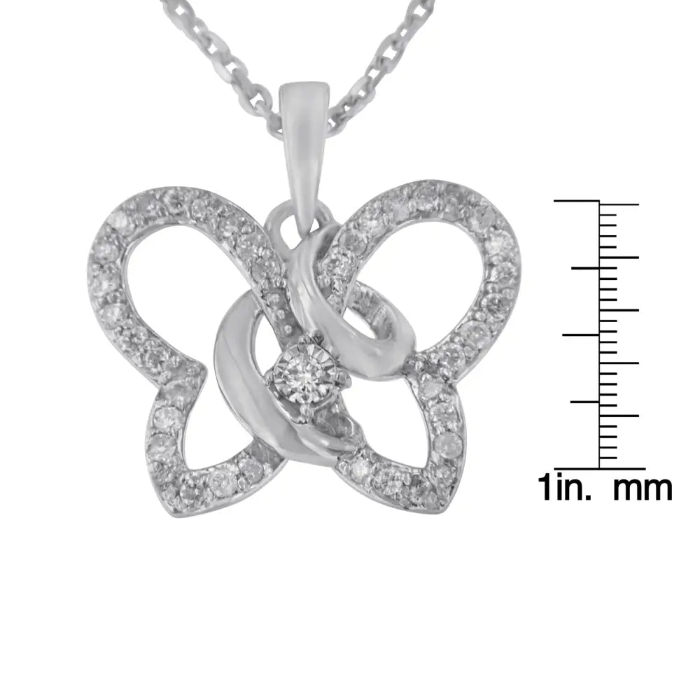 1/4 cttw diamond butterfly spiral pendant necklace in sterling silver 18 bijoux-nyc direct