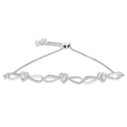 Diamond triple heart infinity bolo bracelet in sterling silver 6–9 inch bijoux-nyc direct